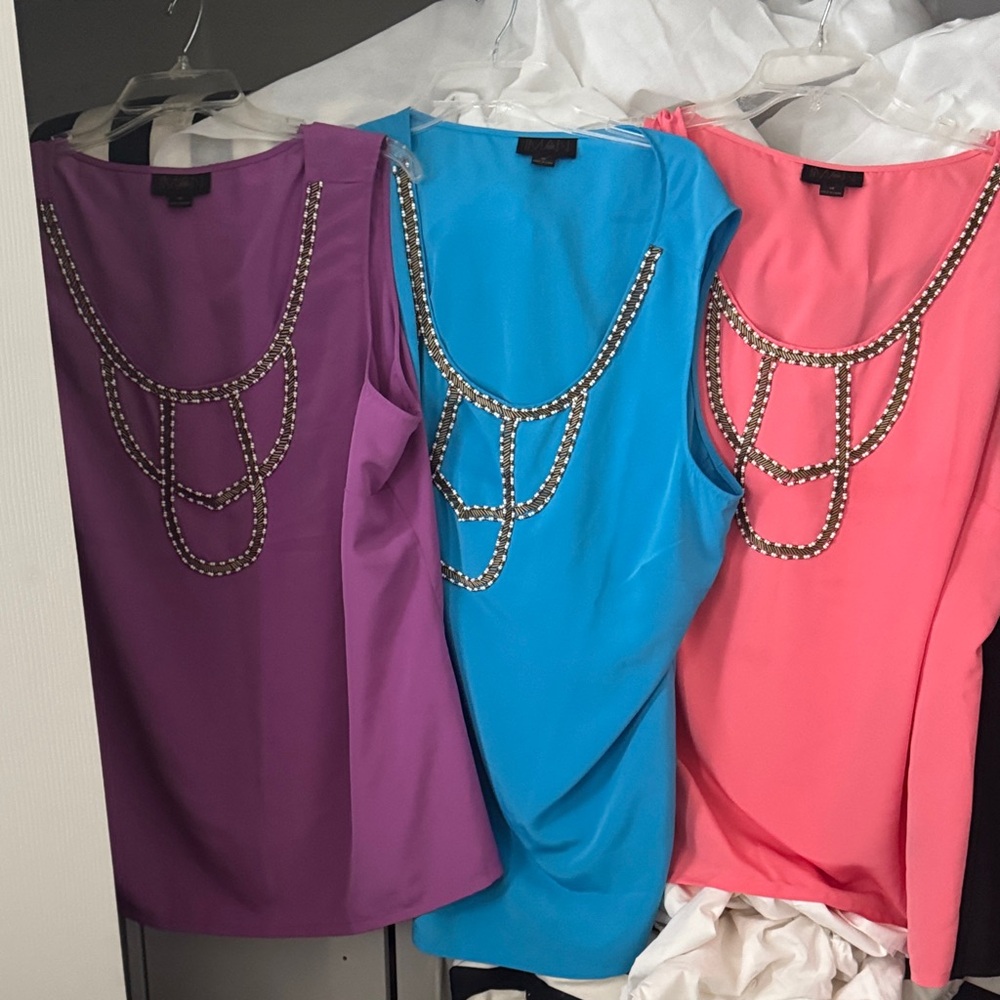 IMAN Embellished Sleeveless tops with beaded neckline detail, set of 3-size 1x